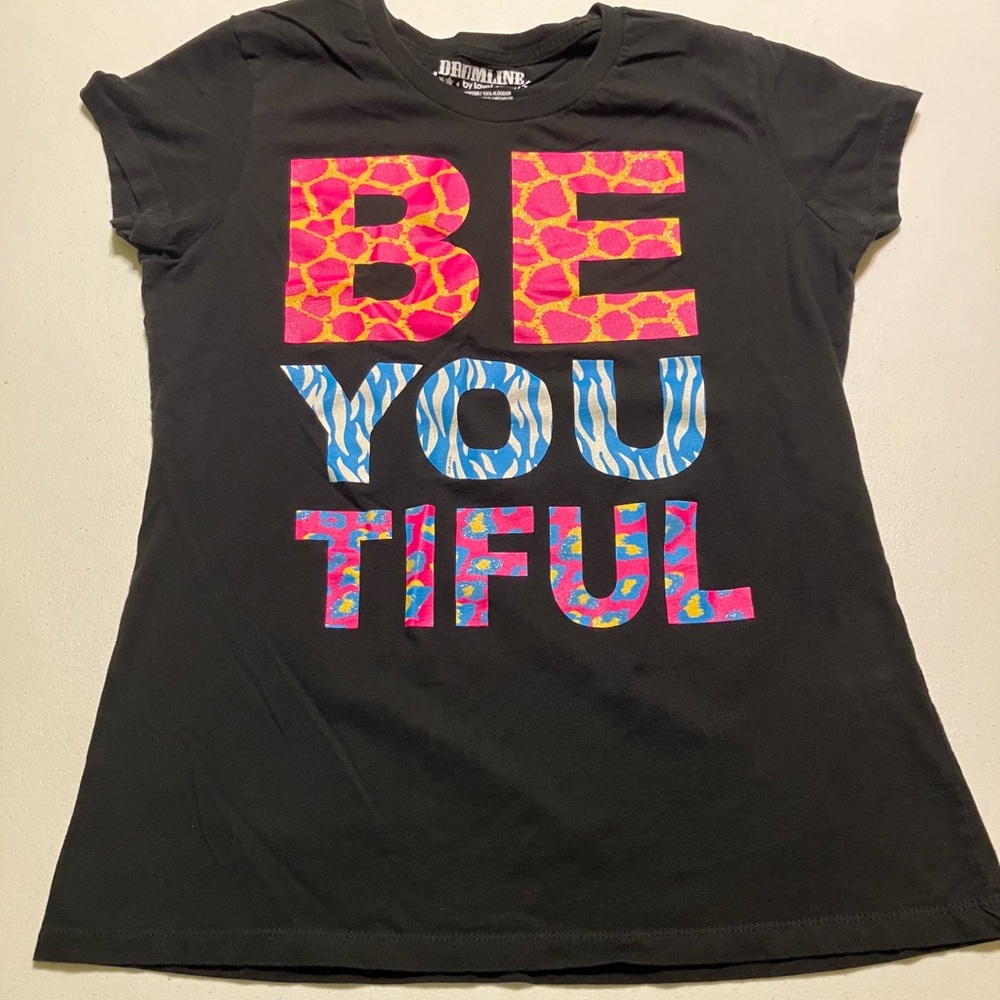 Y2K Juniors XXL  “BE YOU TIFUL" Graphic Tee - Black with Multicolor Animal Print